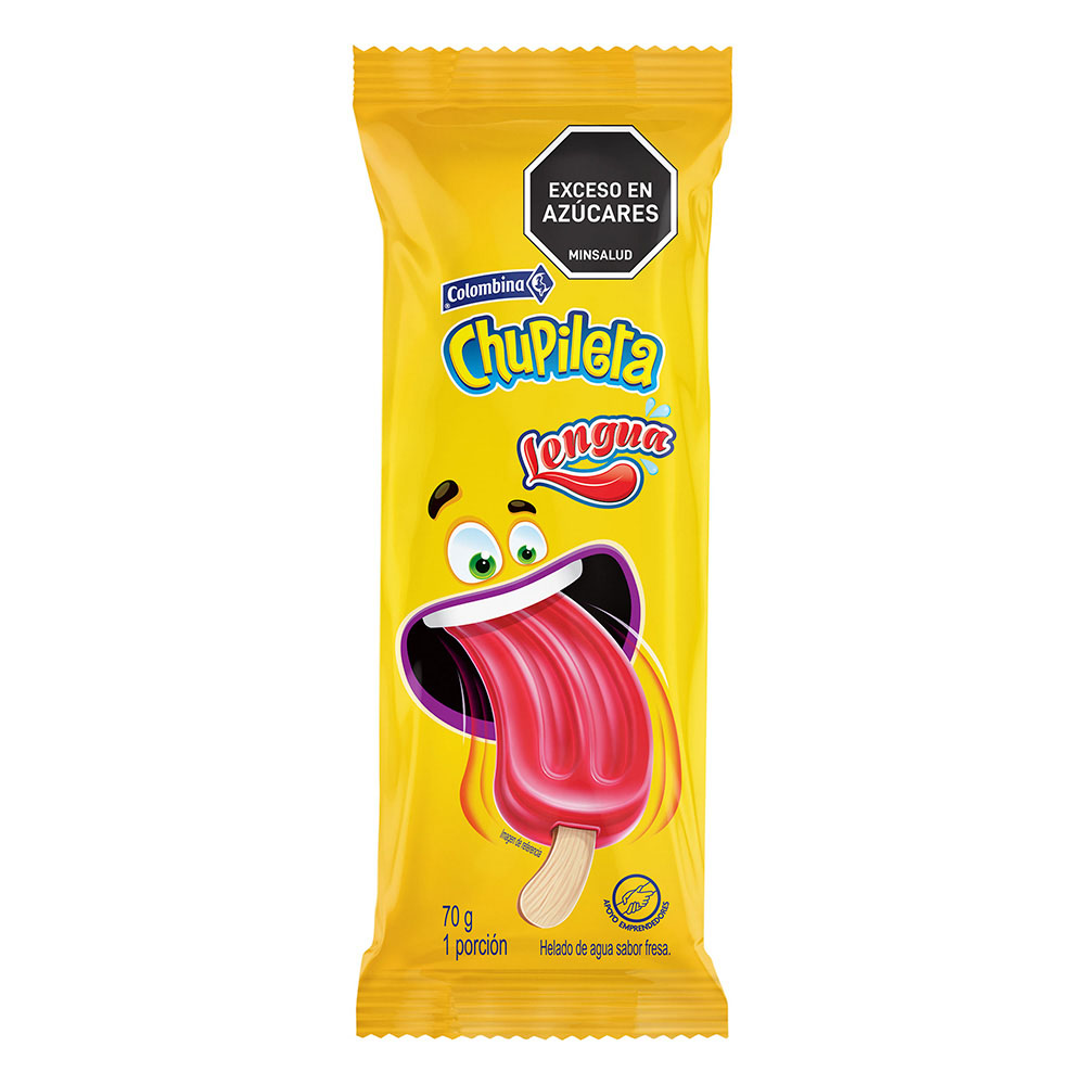 Chupileta Lengua Fresa Colombina, empaque y etiquetas originales