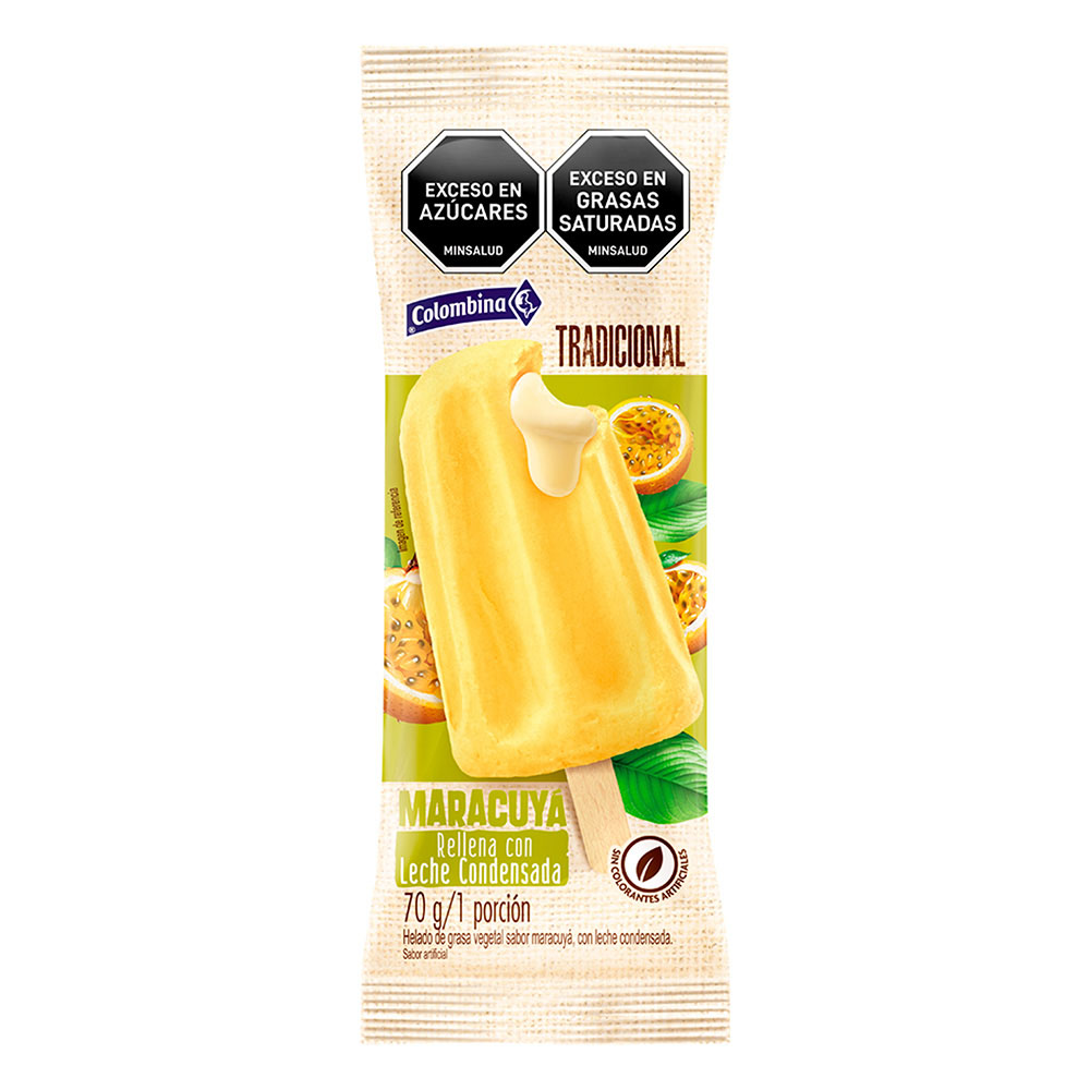 Paleta tradicional maracuyá Colombina, empaque y etiquetas originales