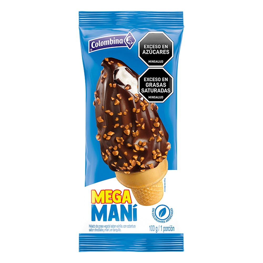 Cono Mega Maní Colombina, empaque y etiquetas originales